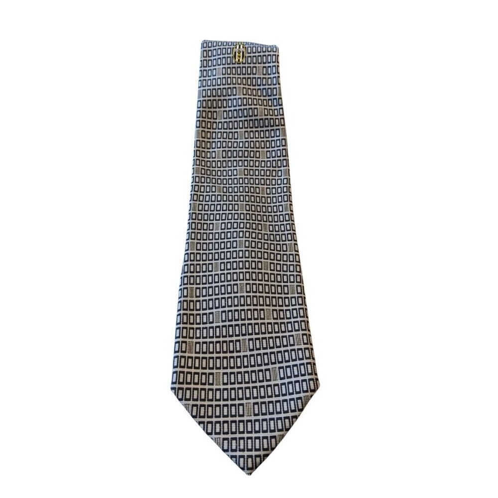 Roberto Mocellini Silk Neck Tie Silver Navy Blue Geometric Juventus Italy